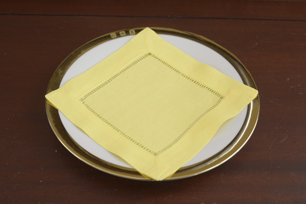 Solid color Hemstitch Cocktail Napkin 6". Lemon Verbana - Click Image to Close